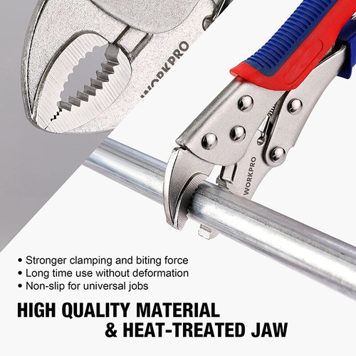 WORKPRO Locking Pliers Set 3PCS 6-1/2" Straight Jaw 7" Curved Jaw 10" Curved Jaw