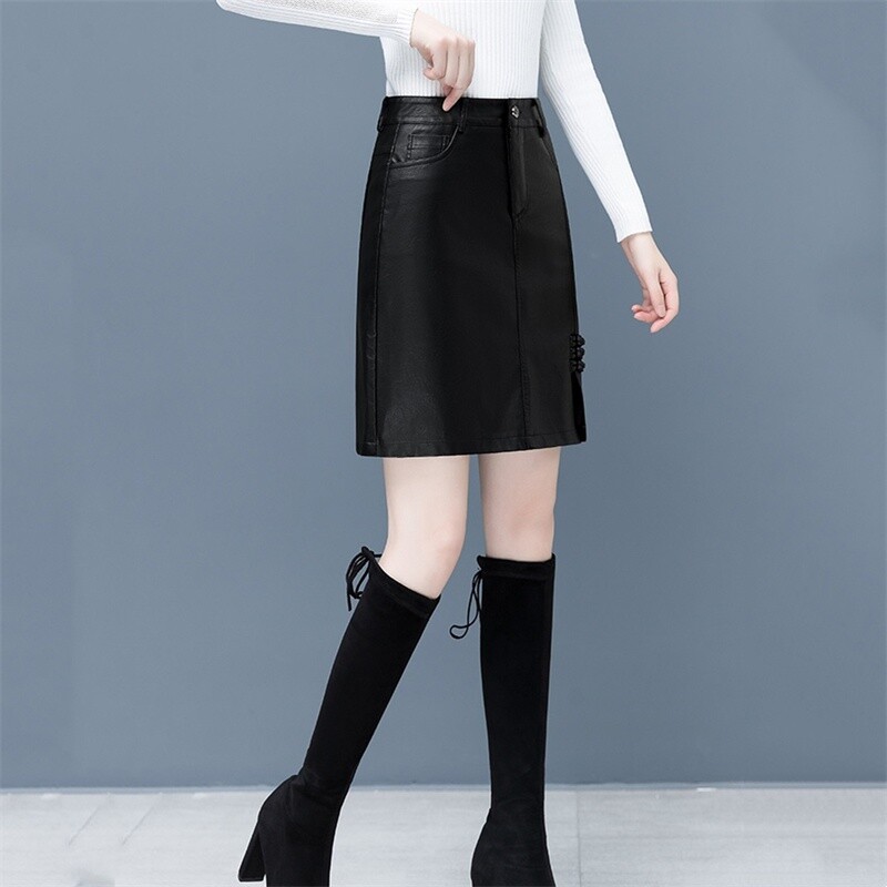 Donna Similpelle Matita Gonna a Vita Alta Aderente Corto Stile Vintage Nero
