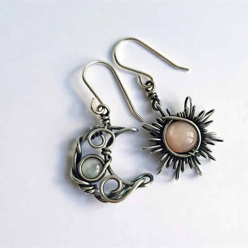 Bohemia Sun and Moon Earrings Sterling Silver Crystal Drop Earrings Women Female Boho Fashion Jewelry Gift for Her