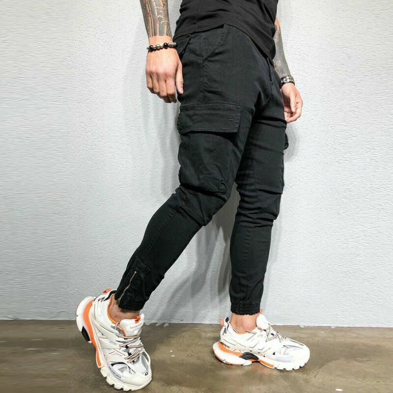 US Mens Joggers Cargo Pants Skinny Comfy Sweatpants Combat Trousers Fitness Gym
