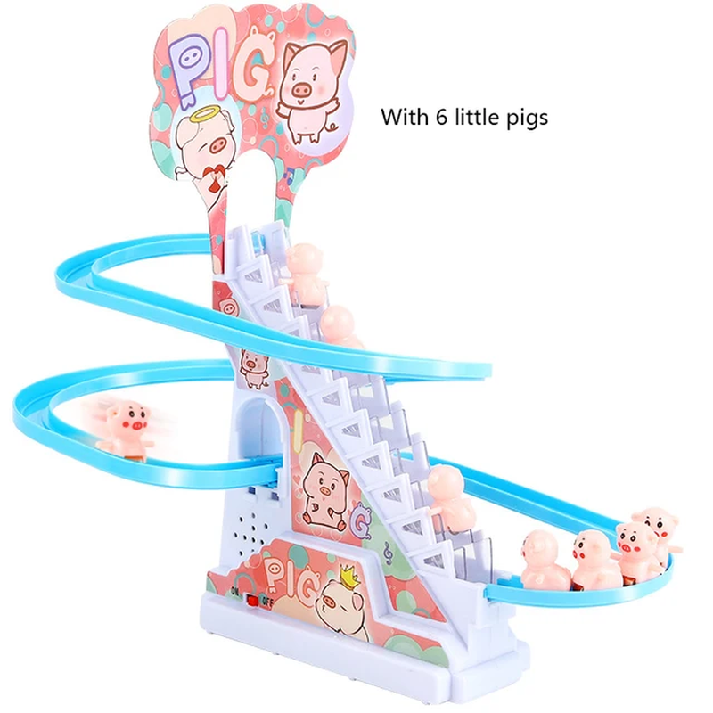 Electric Duck Climbing Stairs Slides Set with LED Flashing Lights Music Race Car