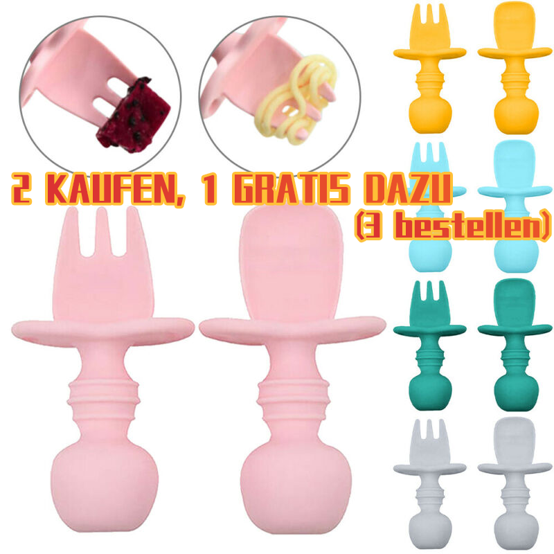 Silikon Kleinkind Baby Besteck Set Löffel Gabel Kinderbesteck Esslernbesteck DE