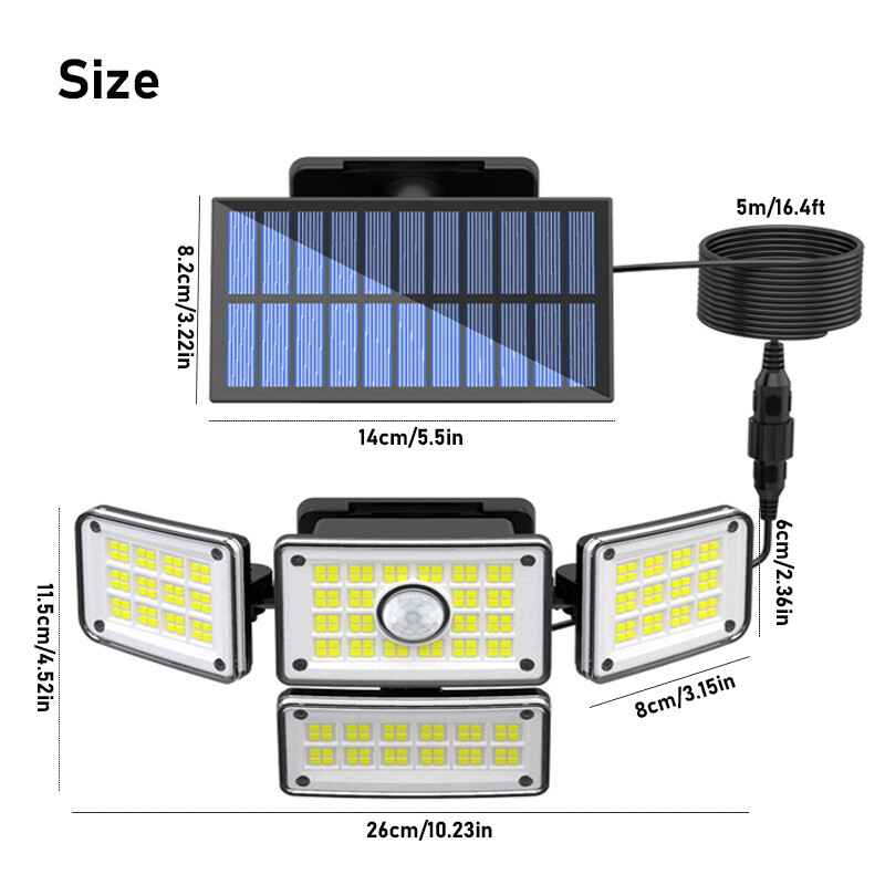 Solar Panel Security Light Outdoor 4 head 7000K 5000LM LED Motion Sensor IP65 2X
