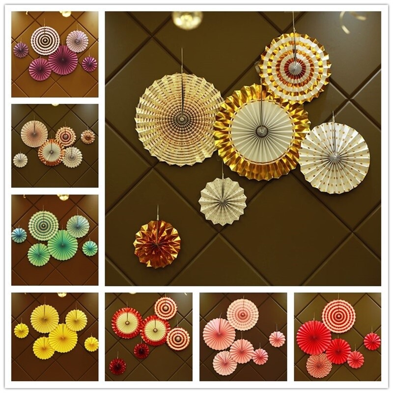 6pcs/set Paper Fan Flower Wedding Birthday Party Garland Bedroom Decoration