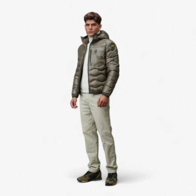 Pre-owned Blauer Men's  Onda Wawe Glossy Nylon Puffer Jacket Green Pine Ai24 In Green Pine Cone