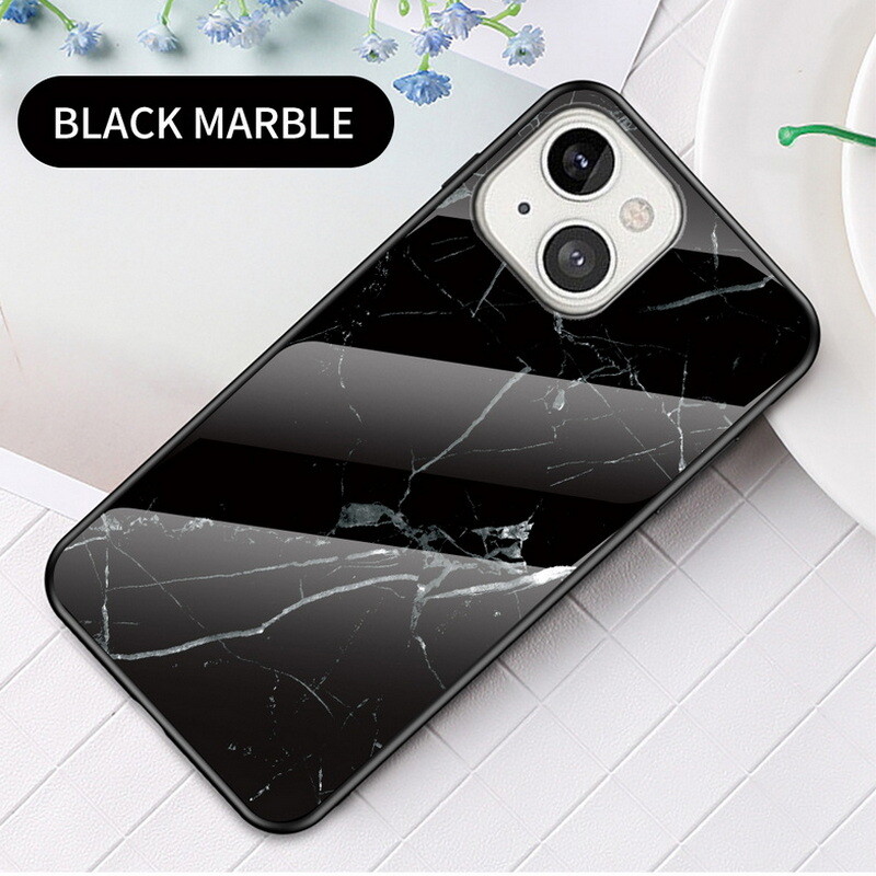 Case For iPhone 15 14 Pro Max 13 12 11 Marble Tempered Glass Shockproof Cover