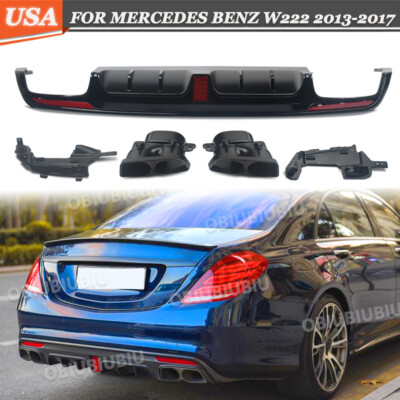 For Benz W222 S550 S63 2013-2017 B Style Rear Bumper Diffuser W/LED & Exhaust
