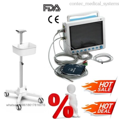 CMS8000 With Cart Stand FDA Portable Vital Signs ICU CCU Cardiac Patient Monitor