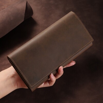 Men's Leather Bifold Credit Card Long Wallet Pocket Billfold Clutch Purse