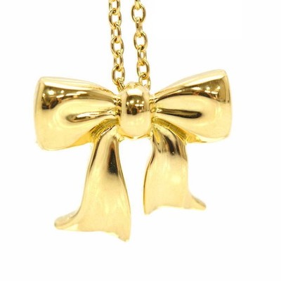 Tiffany & Co. Blue Box Bow Necklace Ribbon Motif Yellow Gold K18YG 42cm 3.2g