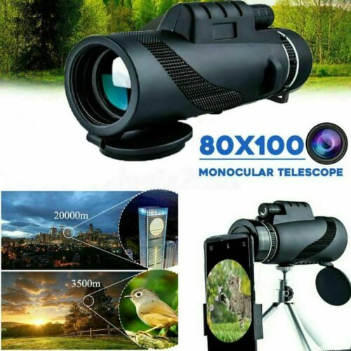 80X100 HD Zoom Stativ Monokular Teleskop Tag/Nacht Vision Camping Handy Clip