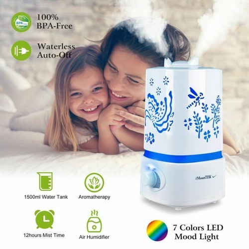 Aroma Essential Oil Diffuser Ultrasonic Air LED Humidifier 7 Color Changing 1.5L