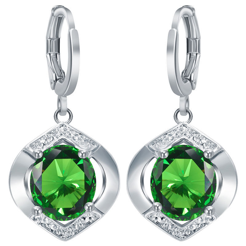 Esmeralda Folheado a Prata Brincos de Moda