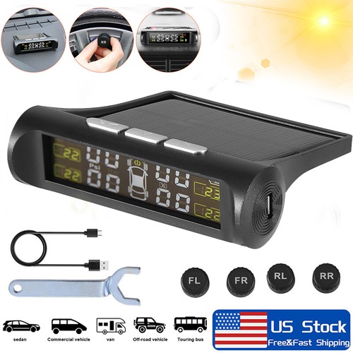 Car Wireless Solar TPMS LCD Tire Pressure Monitoring System w/ 4 External Sensor