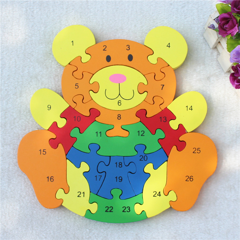 3D Puzzle Legno Forma di Orsetto Educativo Numeri Bambini Imparare dfh