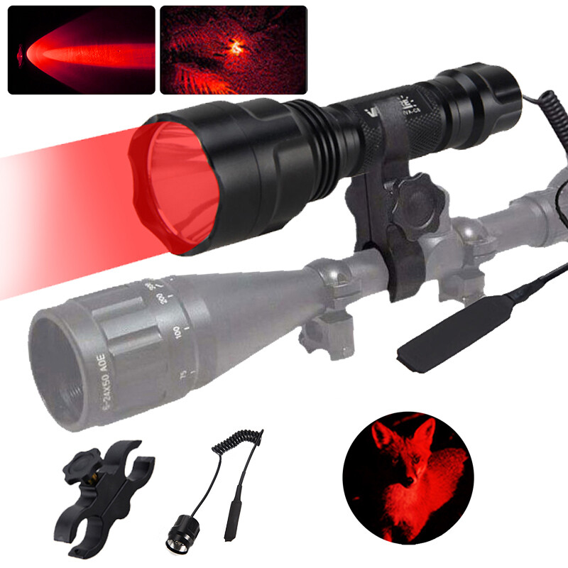 Hunting Red Light LED Flashlight Night Torch 800 Yards Scope 20mm Rail Mount US