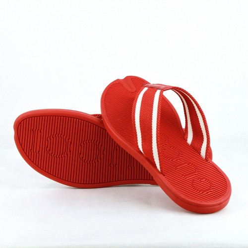 Pre-owned Gucci Red Rubber Sandals With White Stripes 391366 7567