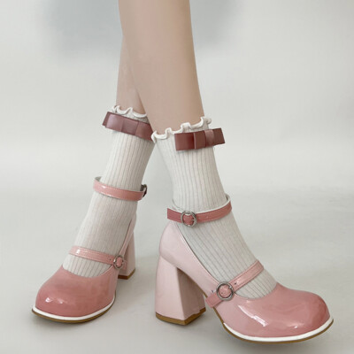 Retro High Heels Women 2023 Pu Leather Fashion Gradient Mary