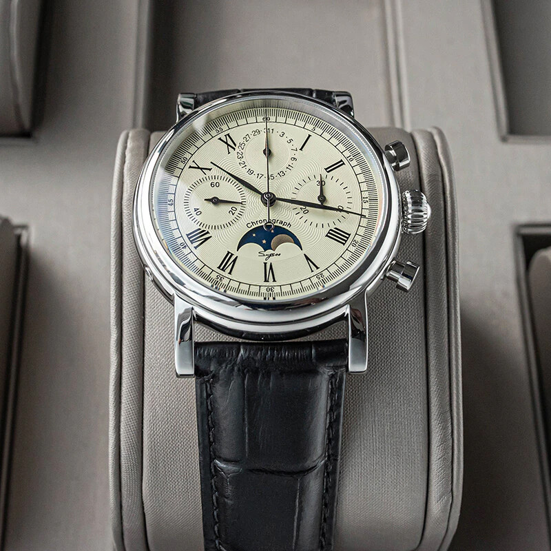 Pre-owned Sugess Moonphase 29 1/2 Day Chronograph Mechanical Watch Seagull 1963 Sum199s