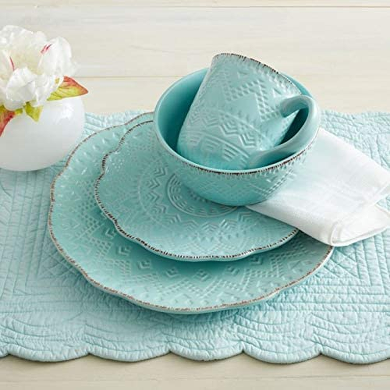 Remembrance Dinnerware Set, 16 Piece, Green, Teal