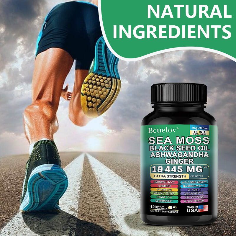 Sea Moss, Black Seed Oil, Ashwagandha, Turmeric, Ginger (16 in 1 Multivitamin)