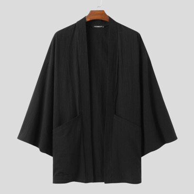 Mens Long Sleeve Hippie Baggy Coat Jacket Loose Kimono Cape Outwear T Shirts Top