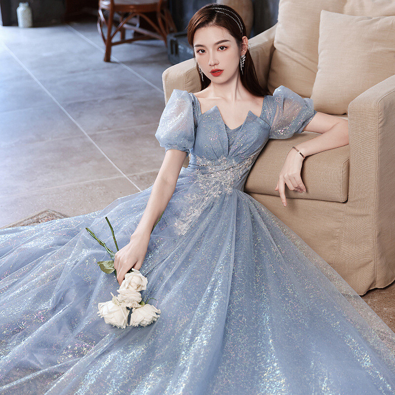 Women Banquet Evening Dress Temperament Lady Gauze Maxi Dress Cocktail  Party | eBay