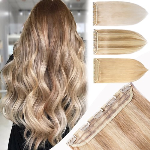 Highlight One Piece Weft With Clips Real Remy Human Hair Extensions Half Head US