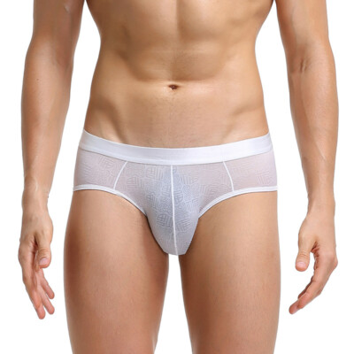 Men's Briefs Printed Shorts Ice Silk Sheer Underwear Sexy Low-Waist Underpants  