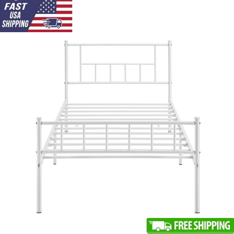 Metal Platform Bed with Headboard and Footboard for Bedrooms Twin-XL, White