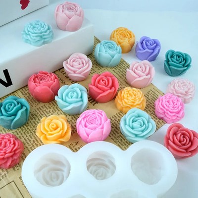 5pcs/set Flower Candle Silicone Mold 3D Rose Peony Flower Soap Gypsum Crafts