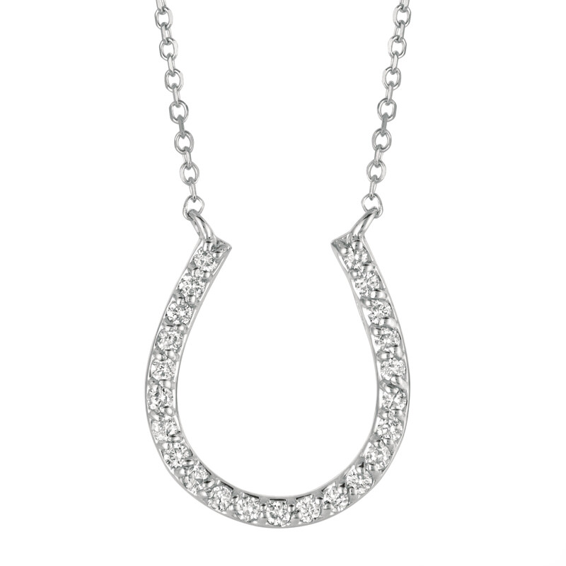 Pre-owned Morris 0.20 Carat Natural Diamond Horseshoe Necklace Pendant 14k White Gold 18'' Chain