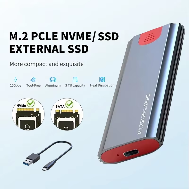 M2 NVMe SSD Enclosure 10Gbps PCIe SSD Case Portable Box USB C USB 3.1 Tool Free