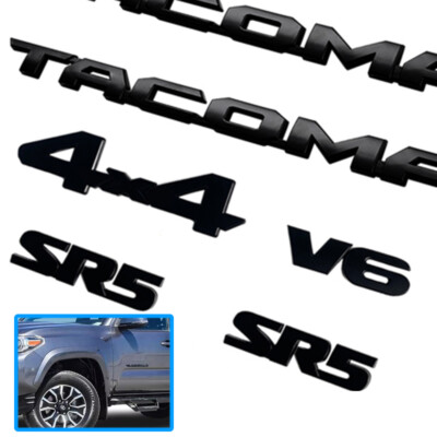 3D Black Actual Emblem For Tacoma SR5 V6 4x4 2016-2023 Set Of 6 Door Rear Badges
