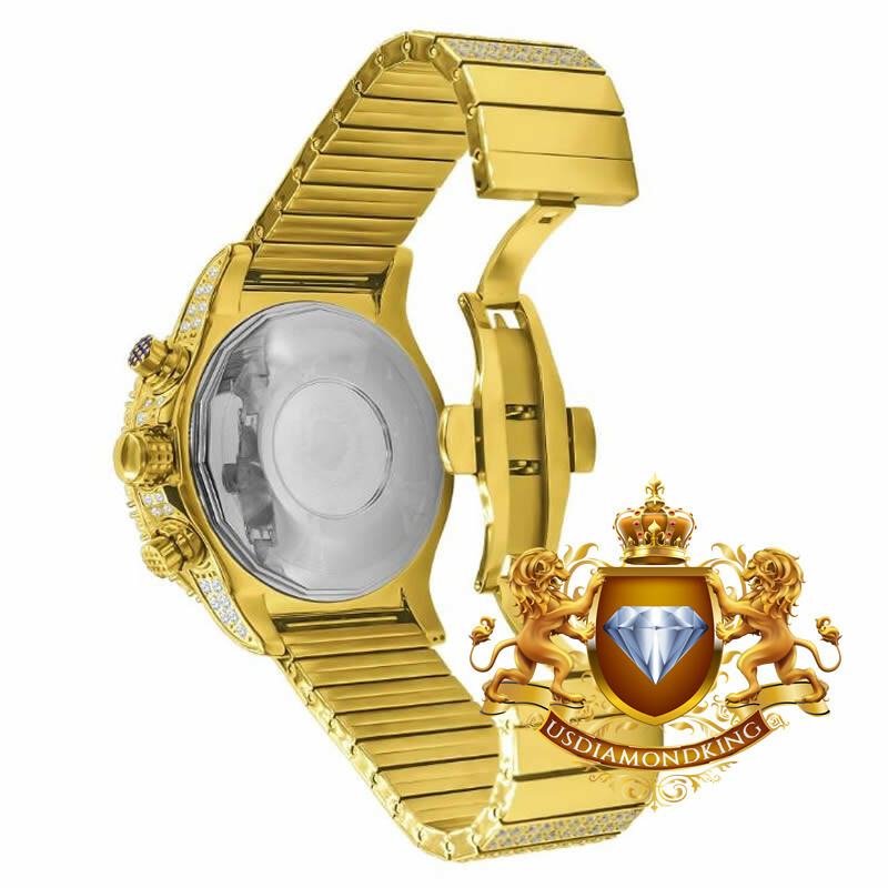 Pre-owned Bling Master Solid Stainless Steel Yellow Gold Jojino Joe Rodeo Simulated Diamond Watch 48mm