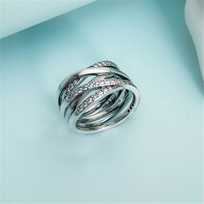 100% Authentic Silver Sparkling Entwined Clear CZ Ring Size 6 7 7.5 8.5