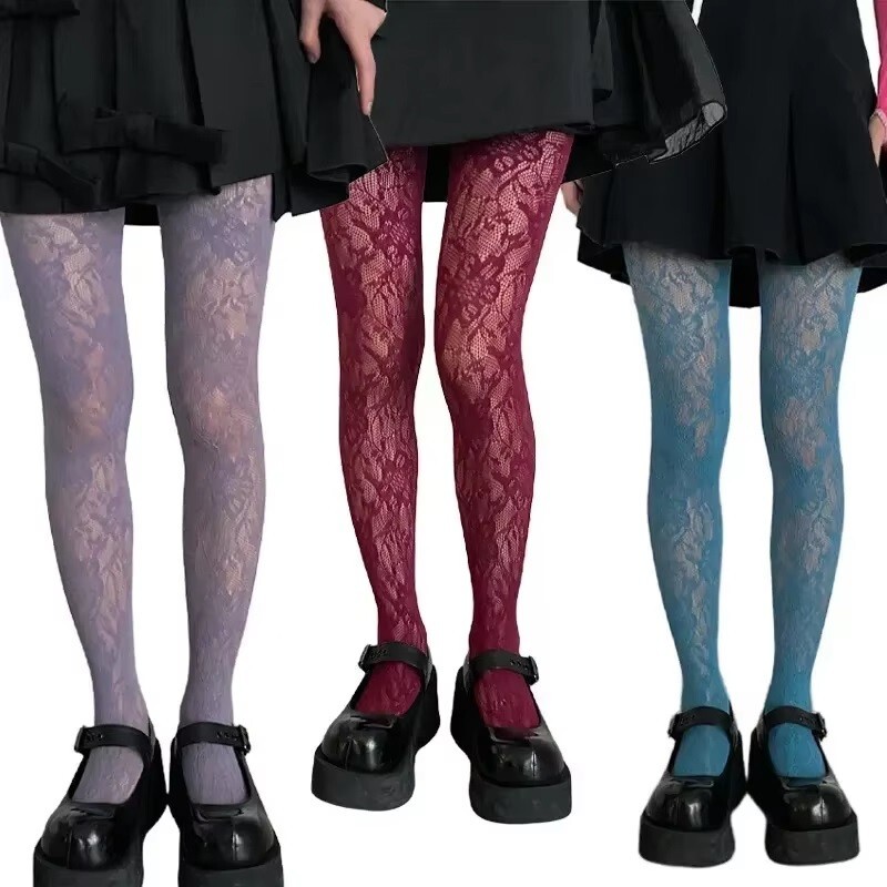 WOMEN'S GOTHIC FLORAL FLOWER PATTERN MESH FISHNET PANTYHOSE STOCKINGS TIGHTS