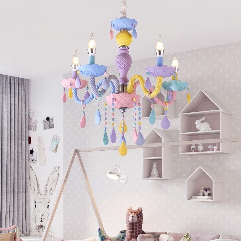 Details About Crystal Chandelier Modern Elegant Macaron Color Droplight Children Bedroom Decor