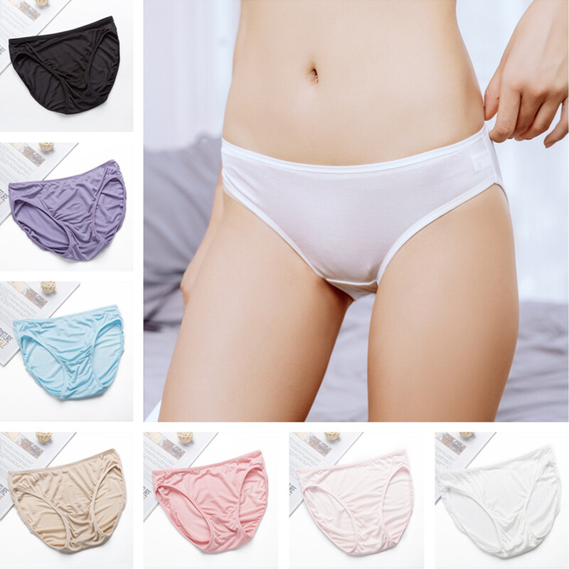 Women 100% Silk Panties Underwear Briefs Lingerie Thin Low Waist Solid Soft