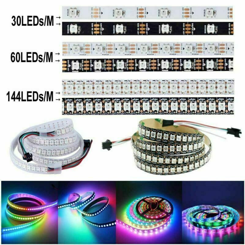 WS2812B 5M 60 LEDs/pixels/m individueel adresseerbaar 300LEDs RGB zwart PCB strip met 5050 SMD LEDs waterdicht IP65