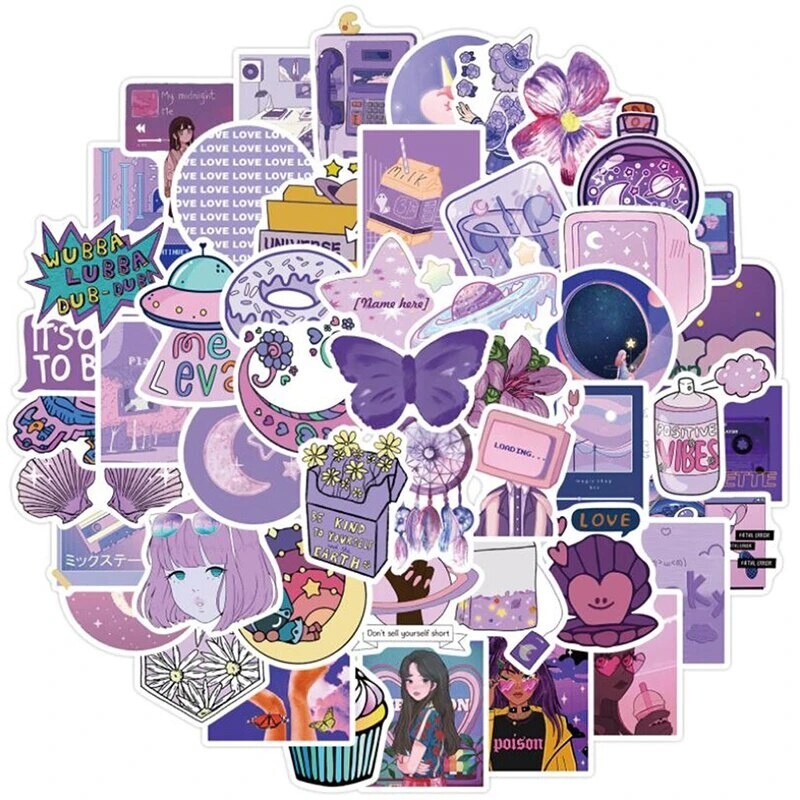 Purple Stickers 25 pack stick on Car, Luggage, Laptop, phone, tablet - Random