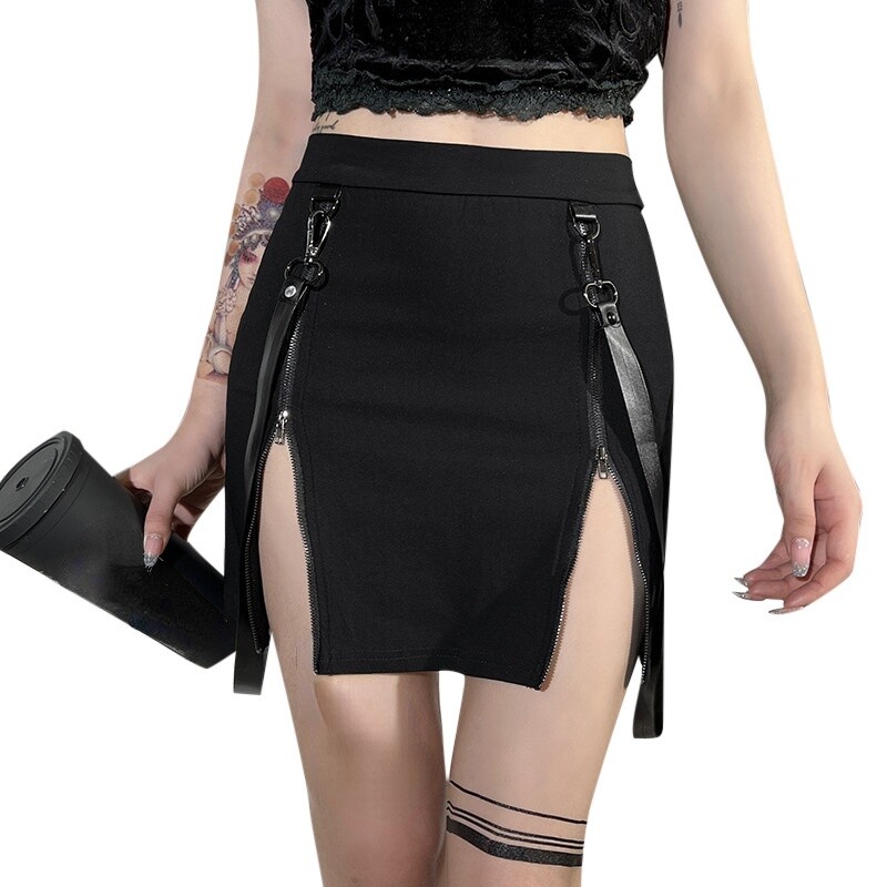 Donna Mini Gonna Gotico Punk Club Zip Spacco Split Steampunk Sexy Tubino