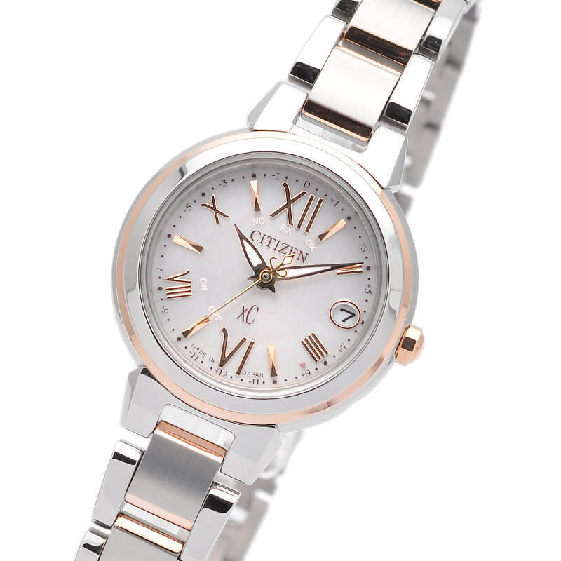Pre-owned Citizen Xc Es9434-53w Basic Collection Eco-drive Radio Solar Watch Pink Silver