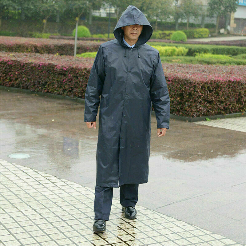 Erwachsene Herren Regenmantel Wasserfest Kapuze Regenjacke Langer Mantel Outdoor