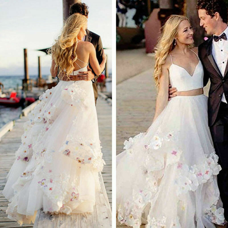 Two Piece Wedding Dresses V Neck Tulle With Flower Beach Bridal