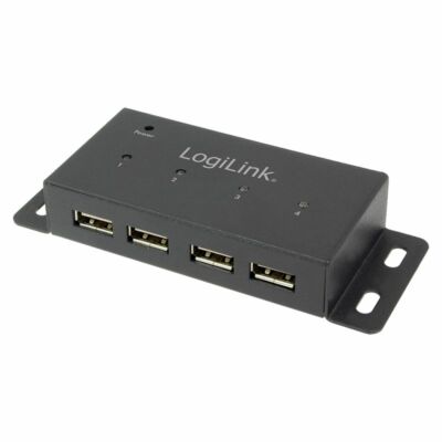 LogiLink USB 2.0 Hub Verteiler 4-Port 480 MBit/s Extender mit Netzteil Metall