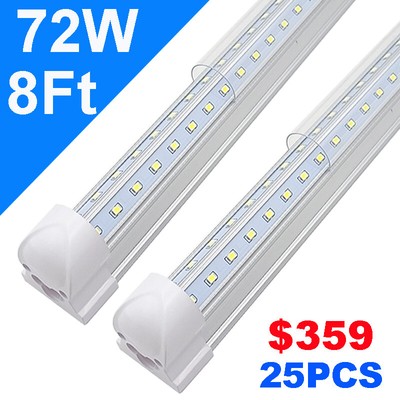 T8 Led Bulbs 8 Foot 6500K Daylight 144W 72W 72W 8Ft Led Shop Light Fixture 25Pc