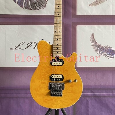 New Yellow TL Electric Guitar Black Back HH Pickups FR Bridge Maple Fretboard