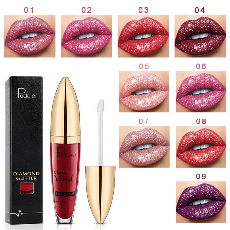 Lippenstift Metallic Lipgloss Diamant Glitter Liquid Lipstick Glänzend Schimmer
