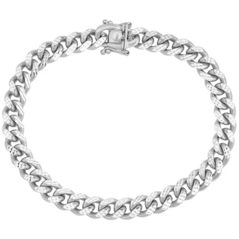 Italian Sterling Diamond-Cut Cuban Chain Bracelet, 8.5
